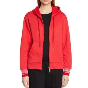 Moncler Logo Embroidered Cuffs Hoodie, Red